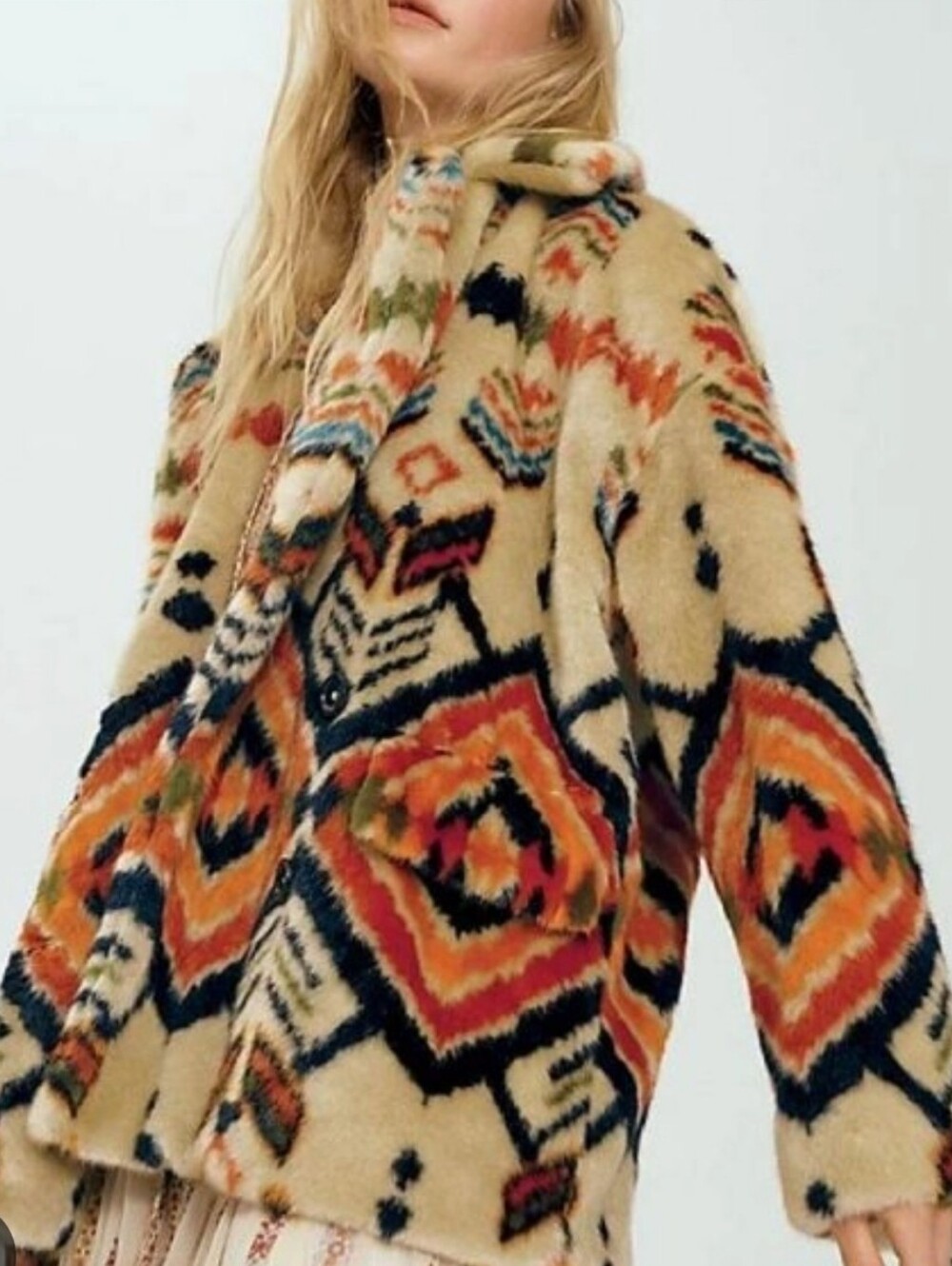 Free People Carmella Faux Fur Boho Southwestern Coat Size XS